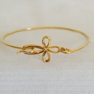 Gold Open Cross Bangle Bracelet